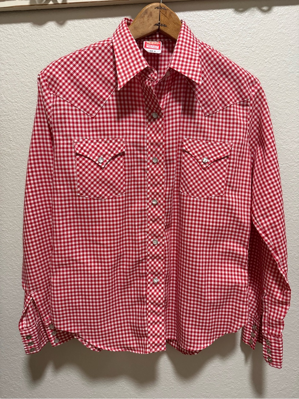 Vintage Ely Plains Women’s Western Shirt Red White Checked Pearl Snap Size 14